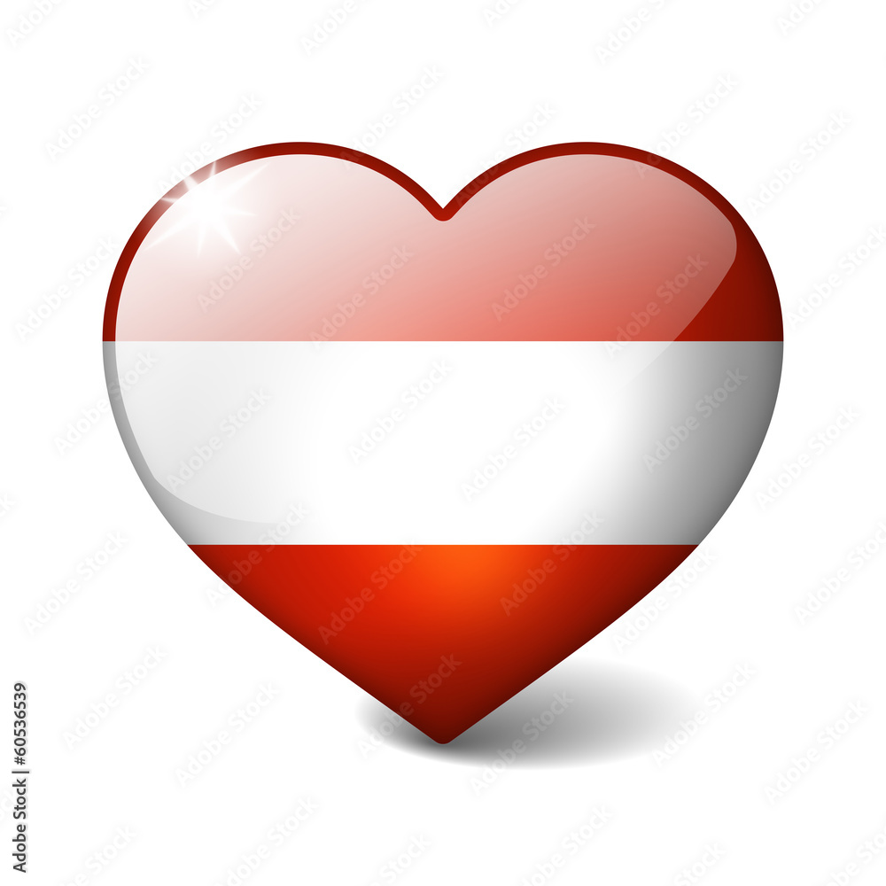 Austria 3d glass heart with realistic shadow Austria 3d glass heart with realistic shadow