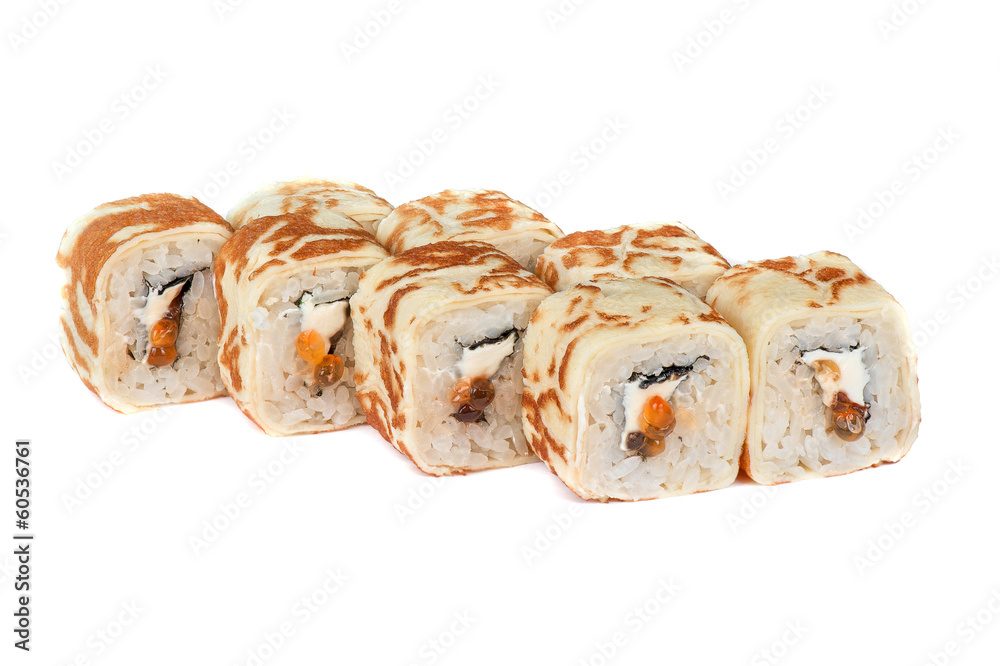 pancake sushi rolls with red caviar pancake sushi rolls with red caviar
