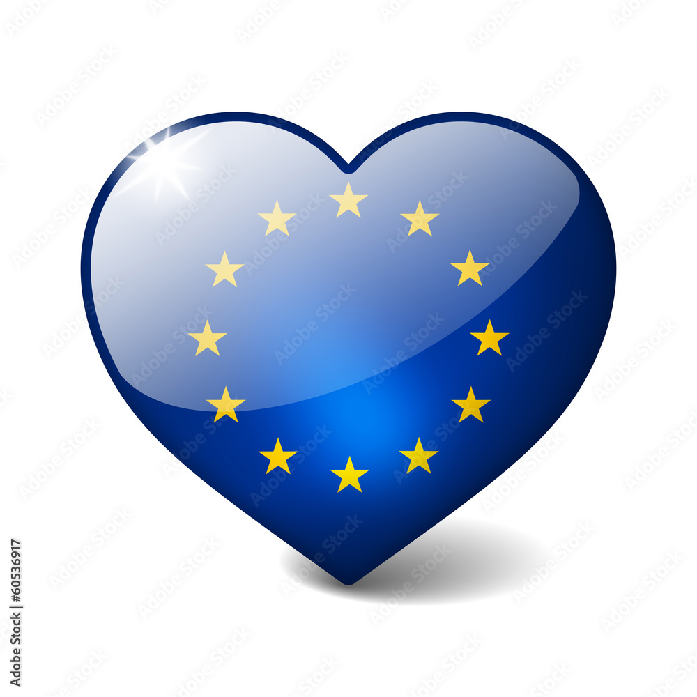 european union 3d glass heart with realistic shadow european union 3d glass heart with realistic shadow