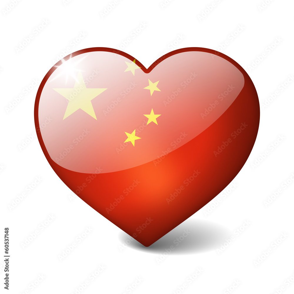 China 3d glass heart with realistic shadow isolated on white China 3d glass heart with realistic shadow isolated on white