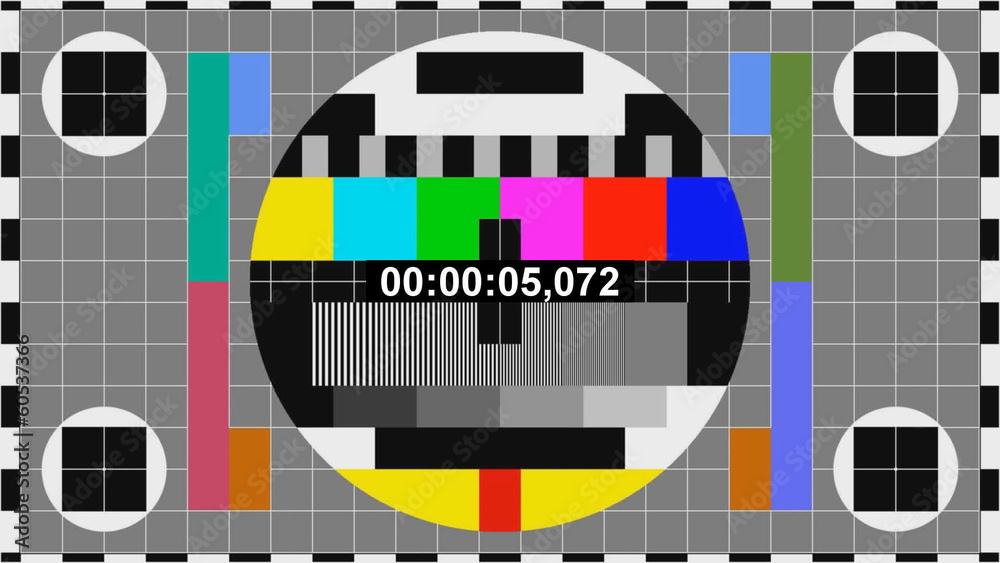 Tv color bars with counting seconds