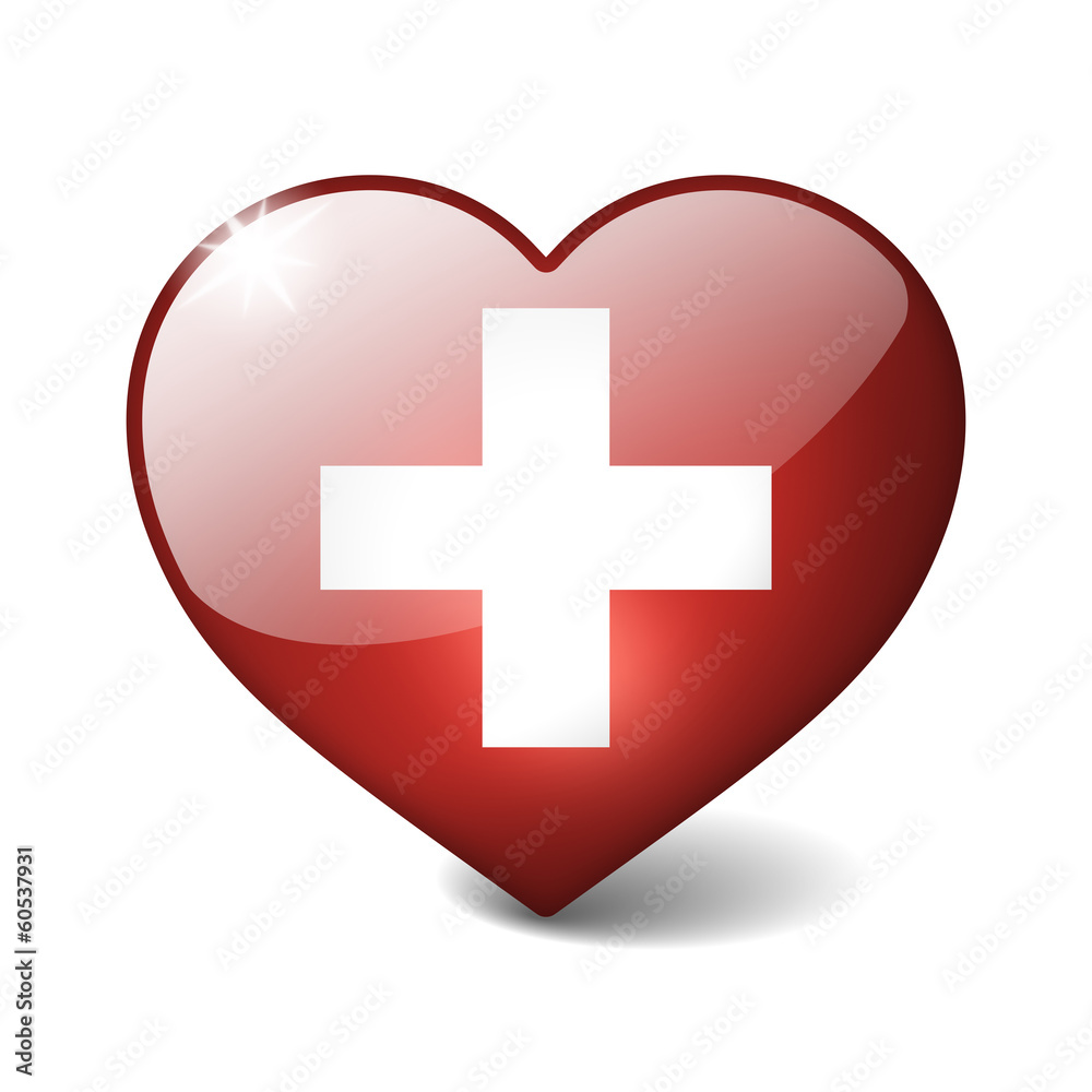 Switzerland 3d glass heart with realistic shadow on white Switzerland 3d glass heart with realistic shadow on white