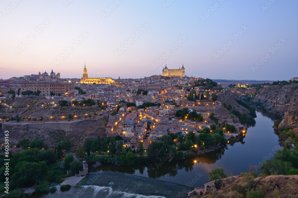 Night view of the historic city of Toledo in Spain