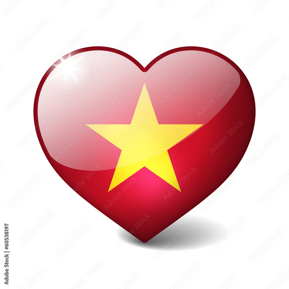 Vietnam 3d glass heart with realistic shadow isolated on white Vietnam 3d glass heart with realistic shadow isolated on white
