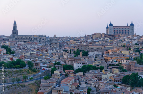 The historic city of Toledo at dusk in Spain