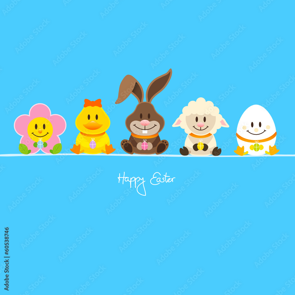 Flower, Duck, Bunny, Lamb & Egg With Eggs Blue Flower, Duck, Bunny, Lamb & Egg With Eggs Blue