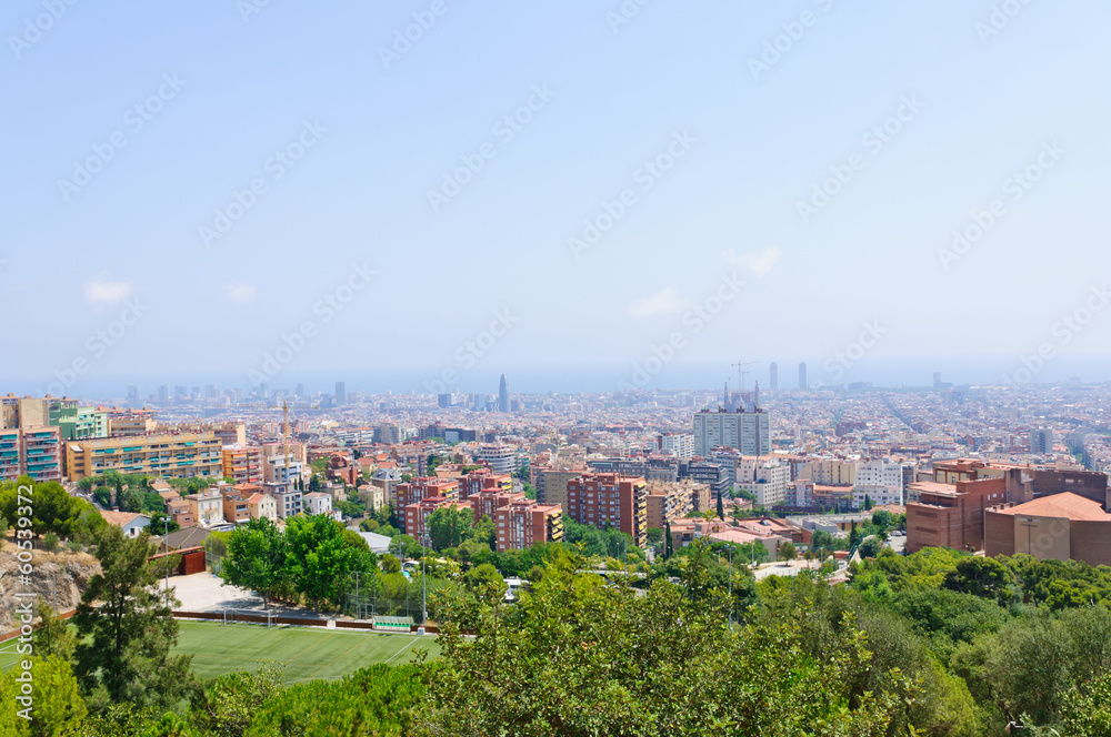 Cityscape view from the Park Guell in Barcelona, Spain