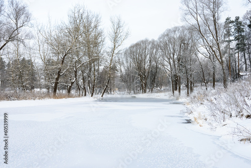 not frozen pond in winter