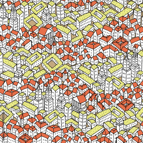 Doodle City seamless pattern