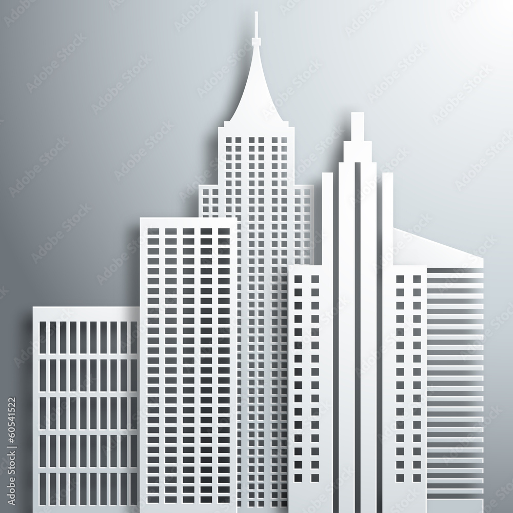 Abstract 3D Paper  White Skyscrapers