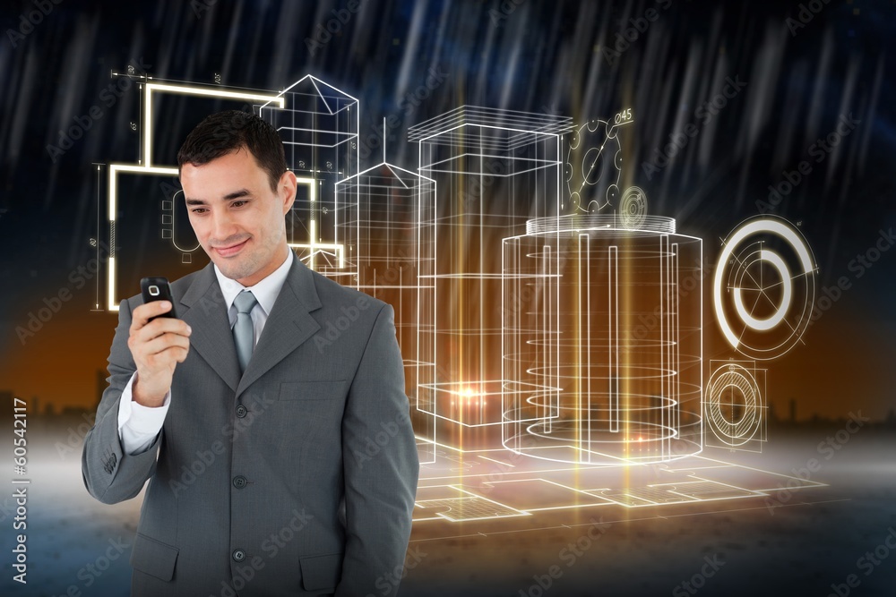 © WavebreakmediaMicro - Composite image of smiling businessman looking at his cellphone © WavebreakmediaMicro - Composite image of smiling businessman looking at his cellphone