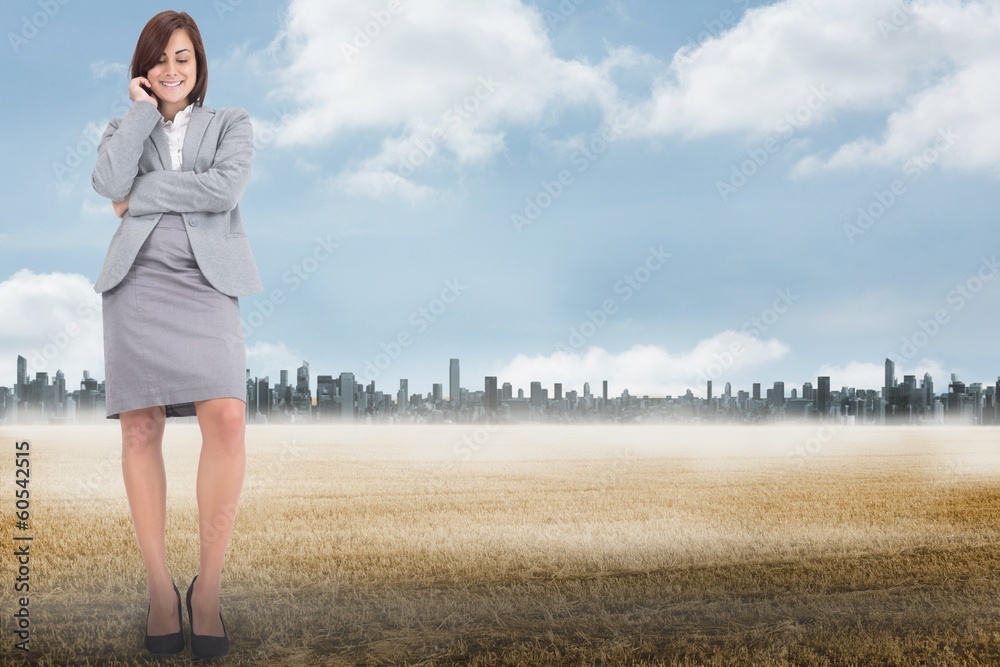 Composite image of smiling thoughtful businesswoman Composite image of smiling thoughtful businesswoman
