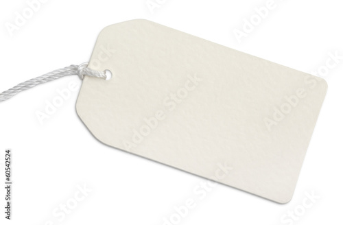 Blank paper tag with string isolated on white with clipping path
