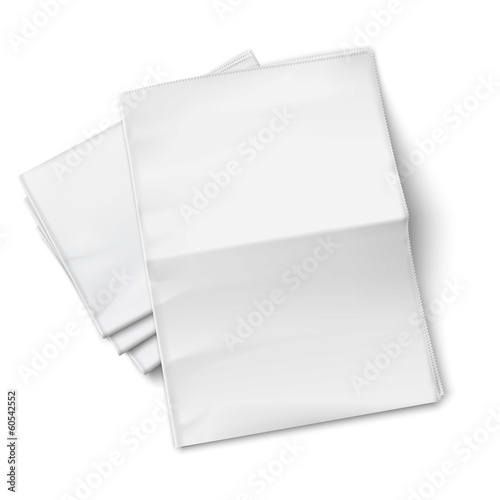 Blank newspapers pile on white background.