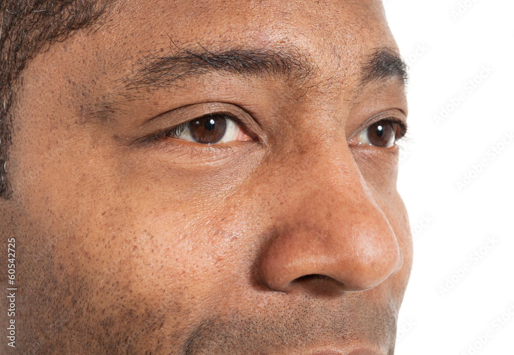 closeup of black man on white background closeup of black man on white background