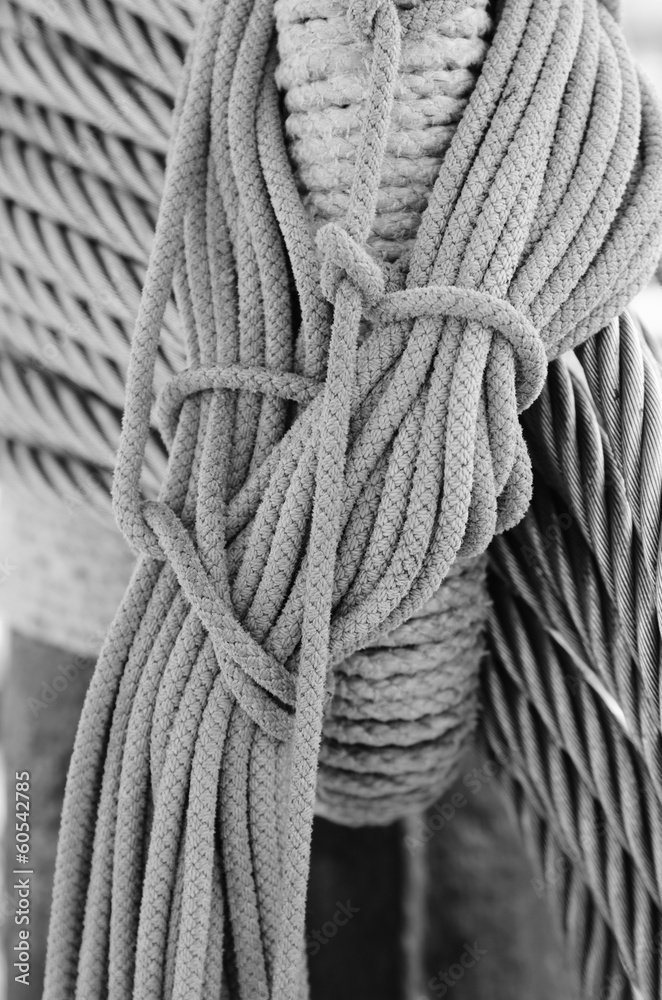 Ropes braided in bays on an ancient sailing vessel