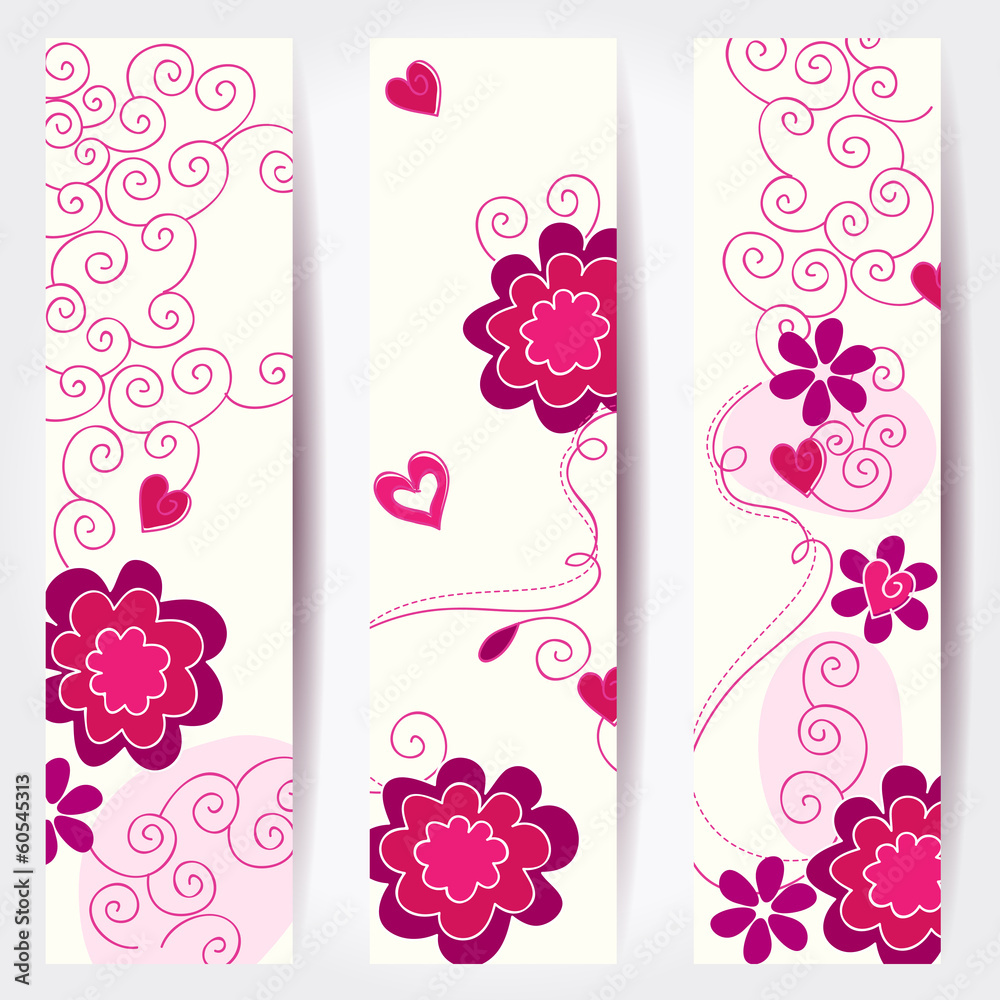 Set of Valentine's Day floral banners