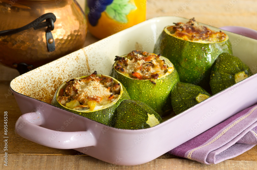 Baked round zucchini stuffed with minced meat, vegetables Baked round zucchini stuffed with minced meat, vegetables