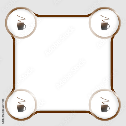 brown text box for any text and cup of coffee