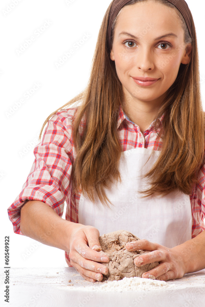 woman knead rye dough