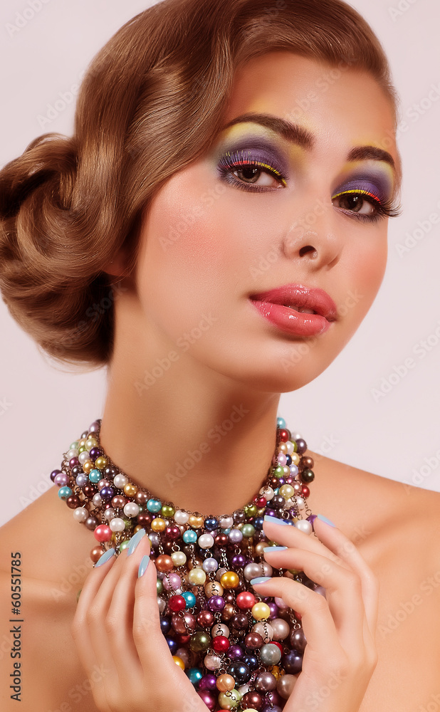woman with makeup with jewelry precious decorations.