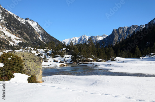 Marcadau valley in winter Pyrenees