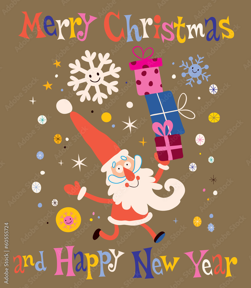 Merry Christmas and Happy New Year Santa Claus Greeting card