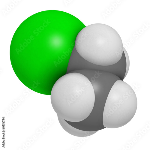 Chloroethane (ethylchloride) molecule.