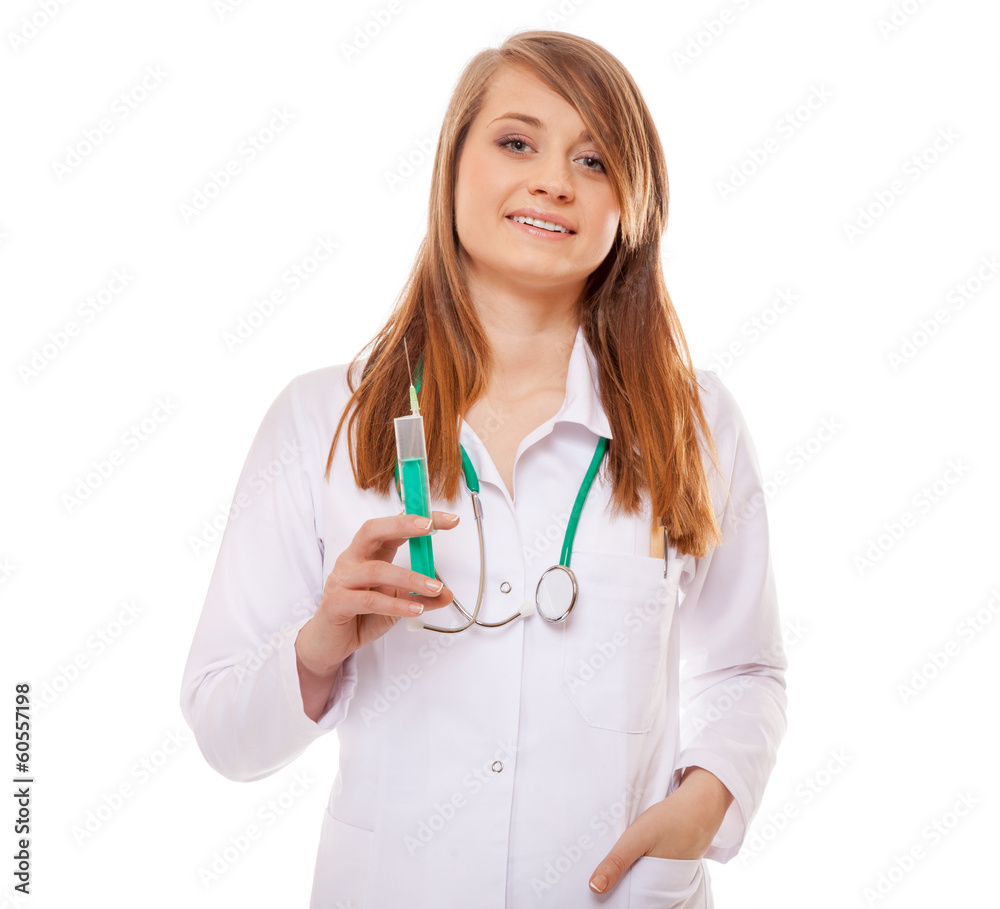 Doctor or nurse holds a syringe, healthcare concept Doctor or nurse holds a syringe, healthcare concept