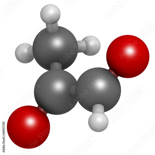 Methylglyoxal (pyruvaldehyde) molecule. Produced by glycolysis; photo