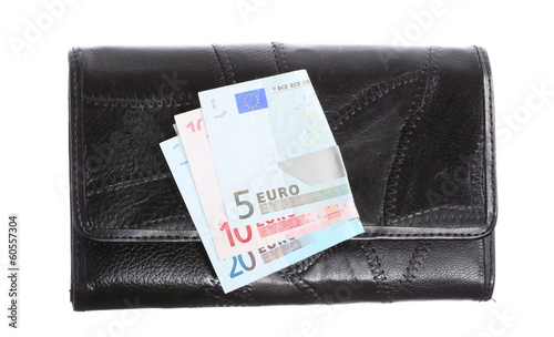 Economy and finance. Purse with euro banknote isolated