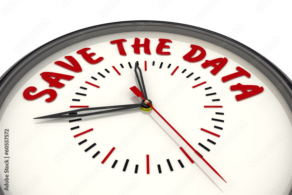 Time to save data. Clock with the inscription Time to save data. Clock with the inscription