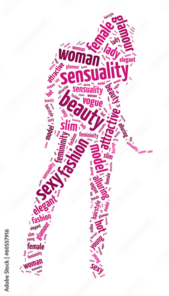 Fototapeta premium Words illustration of sexy, alluring woman over white background