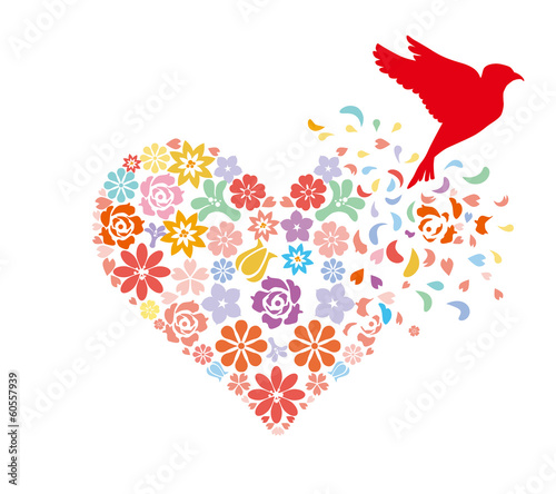 Bird taking off from heart shape