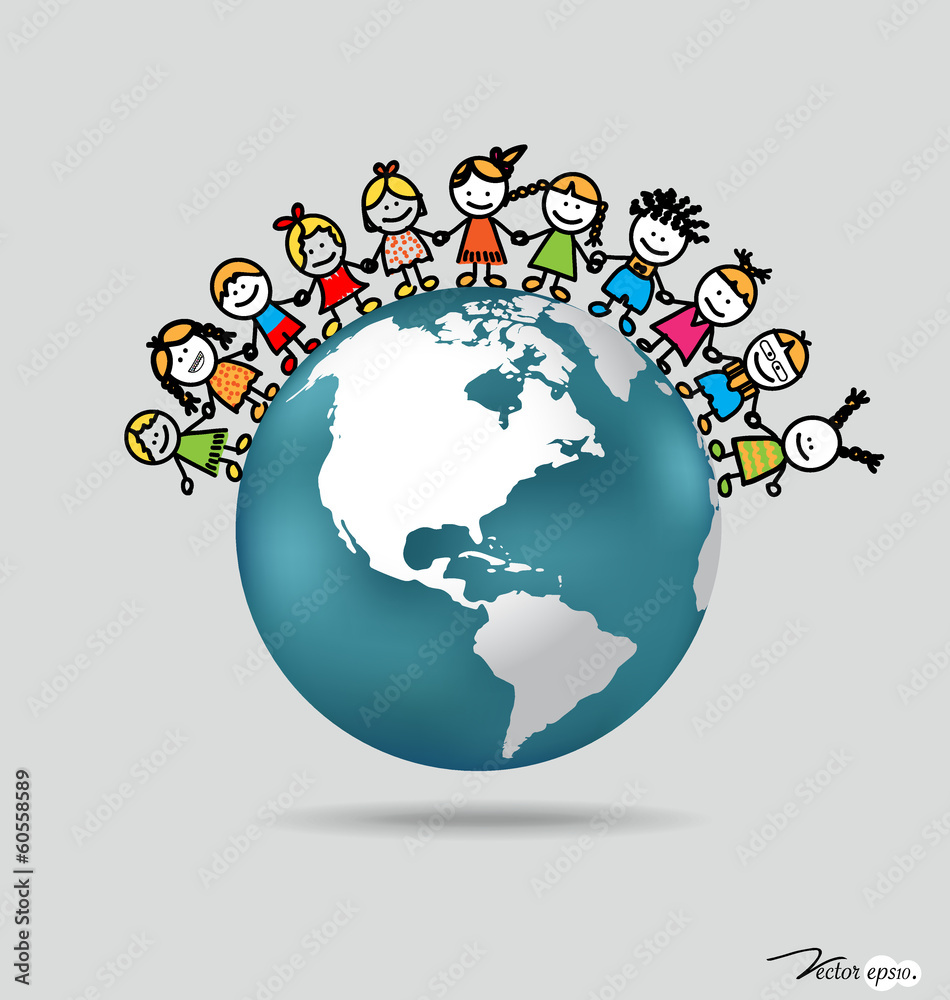 Cute children on globe. Vector illustration. Cute children on globe. Vector illustration.