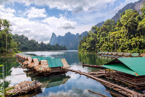 Floating village on Lake Cheo lan in Thailand