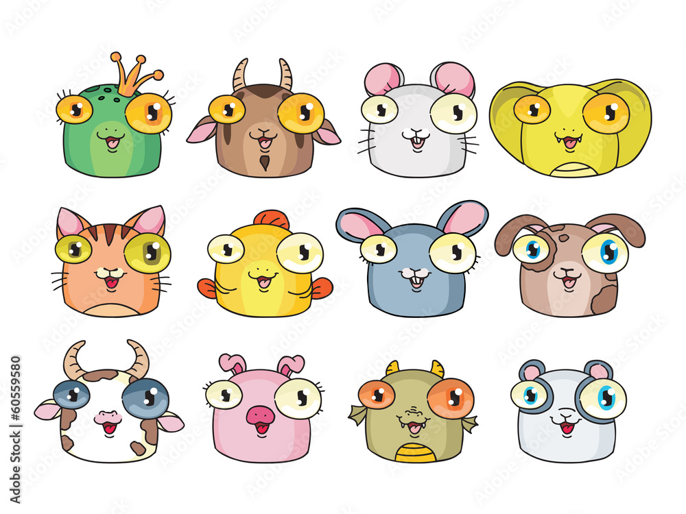 Obraz premium set of funny vector icons. animals