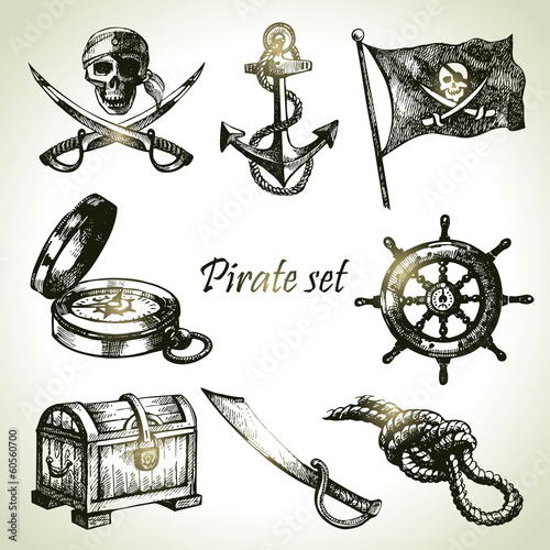 Pirates set. Hand drawn illustrations