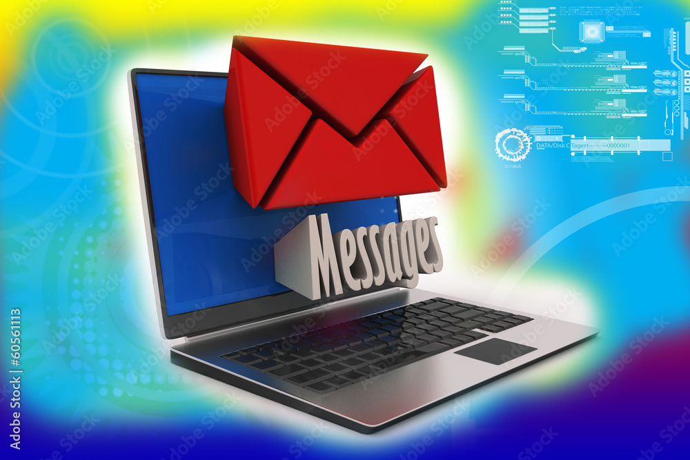 E-mail concept. Modern Laptop and envelope