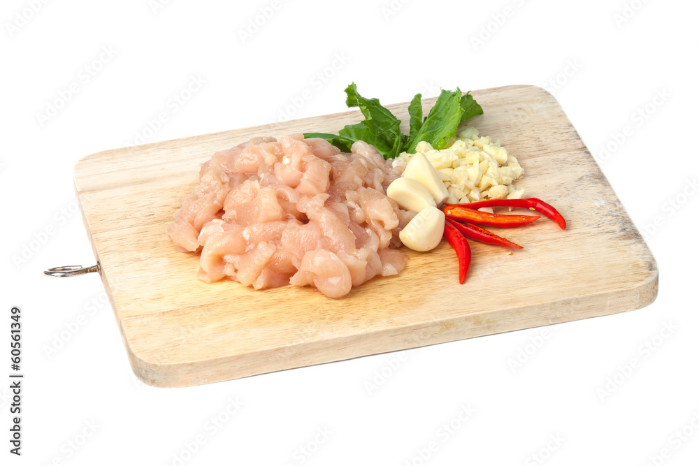 raw chicken meat on cutting board, isolated on white raw chicken meat on cutting board, isolated on white