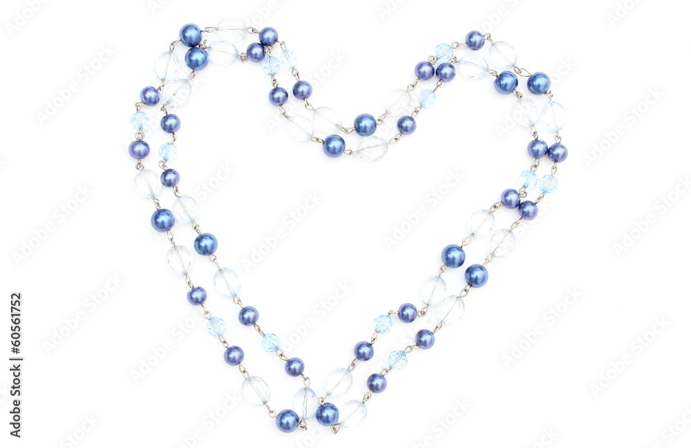 Heart of blue shiny necklace on white background Heart of blue shiny necklace on white background