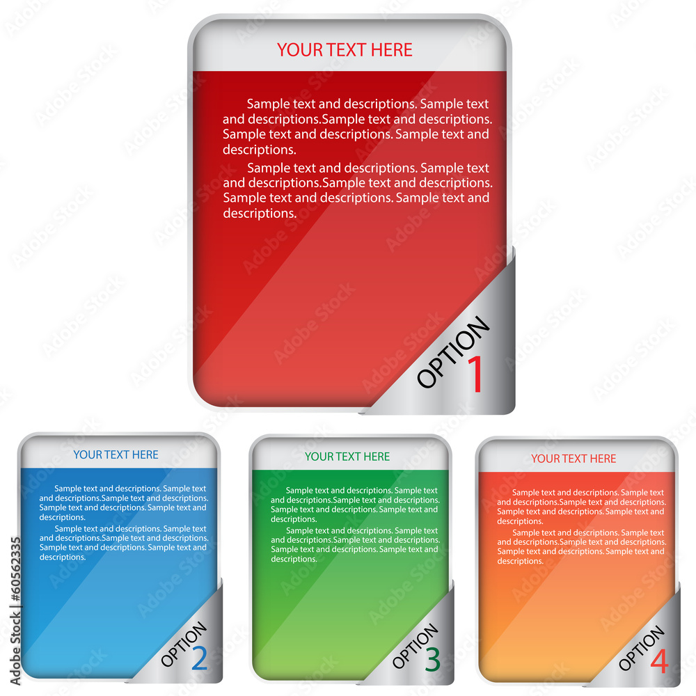 Option number and text with round square design Option number and text with round square design