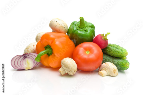 fresh vegetables closeup - white background.