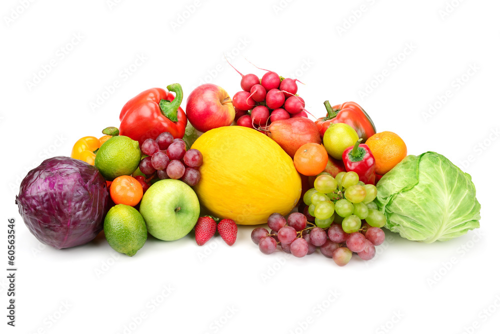 Composition fruits and vegetables on white Composition fruits and vegetables on white