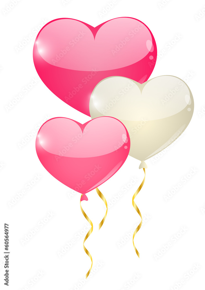 Heart balloons with golden ribbons