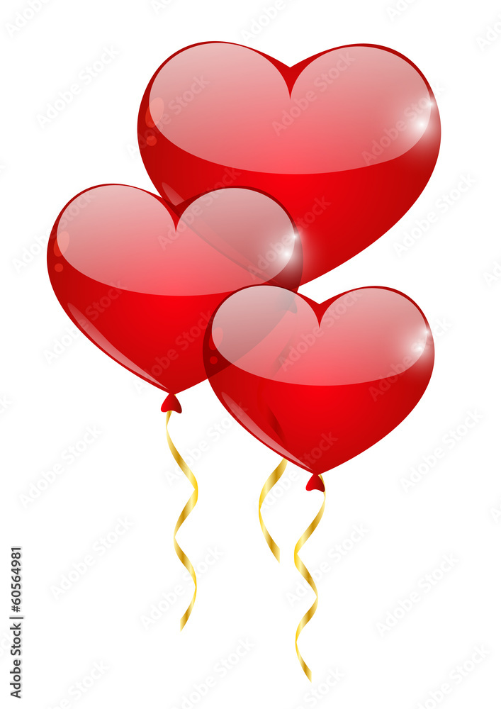 Heart balloons with golden ribbons