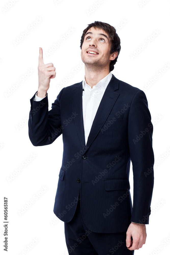 businessman pointing at copy space businessman pointing at copy space