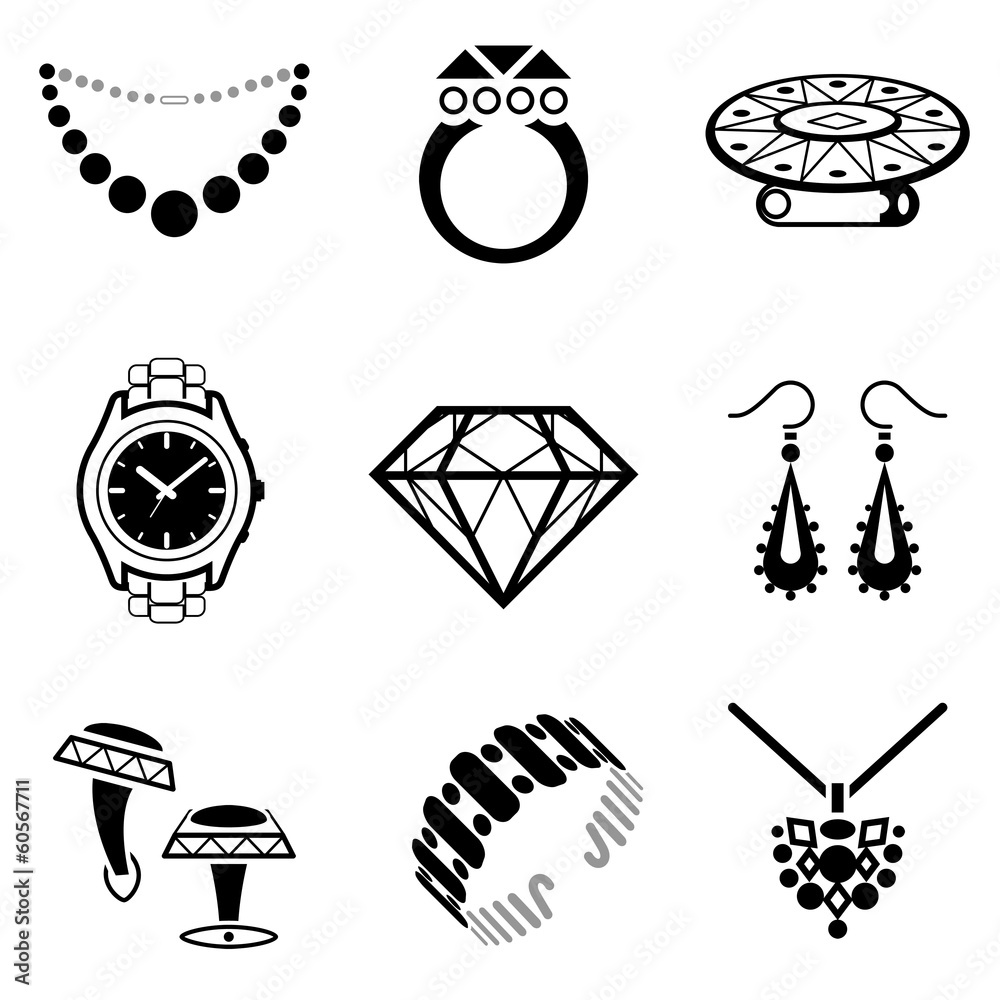 Set of black-white jewelry icons for luxury industry Stock Vector ...