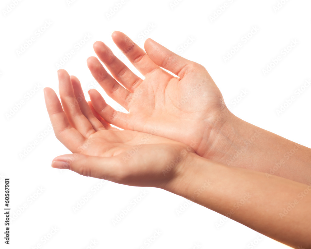 Two begging hands on white background Two begging hands on white background