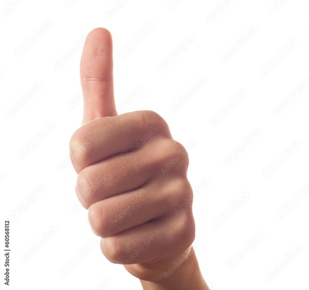 Gesturing one human hand with thumb up on white background Gesturing one human hand with thumb up on white background